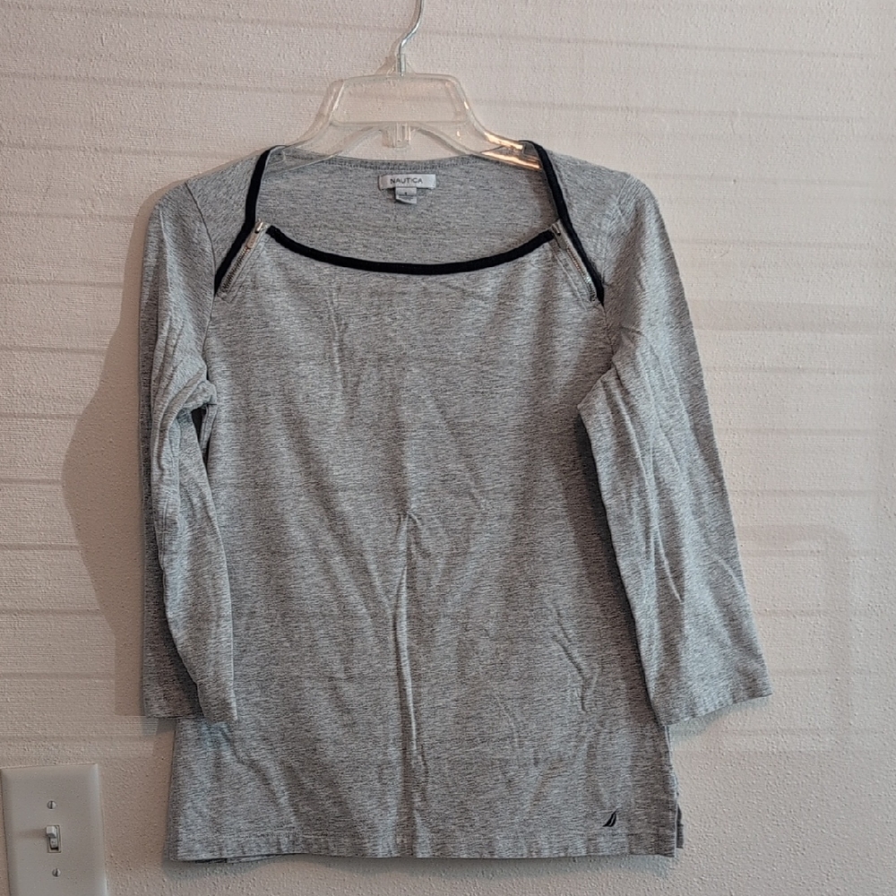 Nautica Gray Navy 3/4 Sleeve Women's Tee